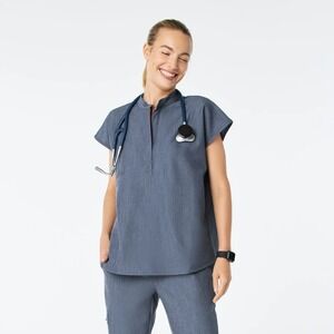 FIGS Technical Collection Rafaela Heather Denim Size X Small Oversized Scrub Top